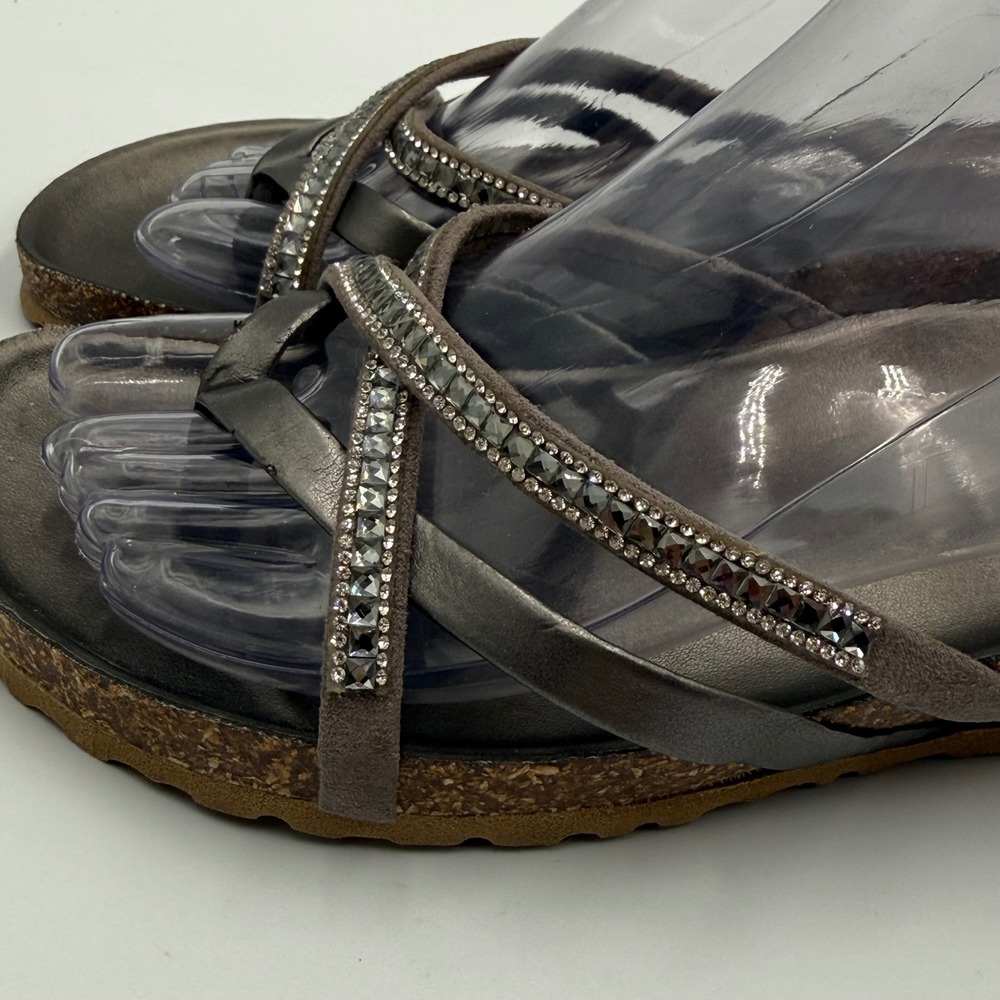 Cristina Francini Rhinestone Wedge Sandals 9 Pewter Metallic Italian Cork Boho - Picture 3 of 7